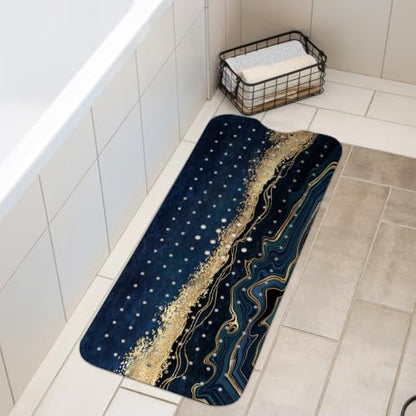 LNOND Marble Bath Tub Mat Non Slip, Extra Long 40 X 16 Inch Anti Slip Mat for Bathtub, Blue Luxury Marble Shower Mat with Drain Holes and Suction Cups, Machine Washable - color: Green Gold Marble