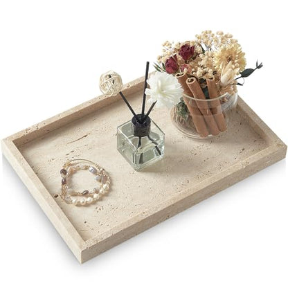 Travertine Tray,Bathroom Vanity Tray | Non-Ceramic/Non-Resin,marble perfume decorative tray 12 x 8 inch (Travertine) - color: Travertine