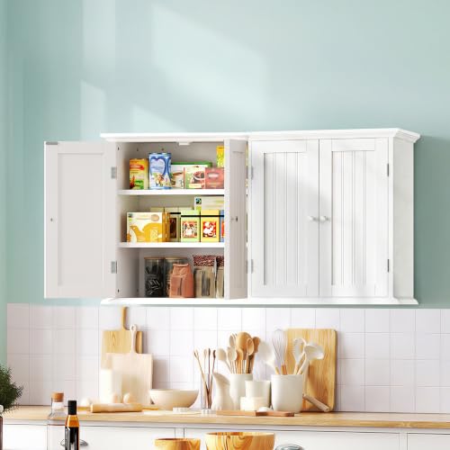 ChooChoo Laundry Cabinet with 4 Doors and Adjustable Shelves | 9.06"D x 40.9"W x 24"H, Bathroom Wall Cabinet, Cupboard, White - color: White, size: 9.06"D x 40.94"W x 23.62"H