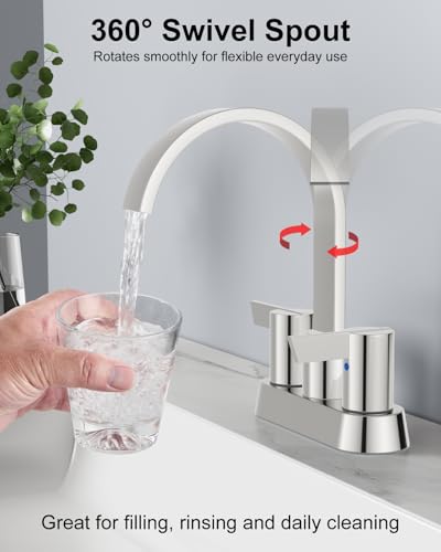 Polish Chrome Bathroom Faucet,4 Inch Centerset 2-Handle Waterfall | Includes Pop-Up Drain,24-Inch Supply Lines,Mounting Hardware,SUS304 Stainless Steel Construction,And A 360° Swivel Spout - color: Polish Chrome