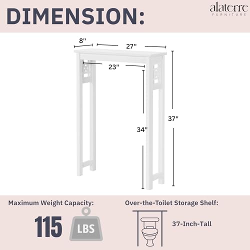Derby Over-the-Toilet Storage Shelf – 37" Tall Bathroom Space Saver with Fixed Shelf & Open Gridwork Design – Modern Freestanding Organizer for Toiletries & Towels by Alaterre Furniture (White) - size: 37-Inch Tall