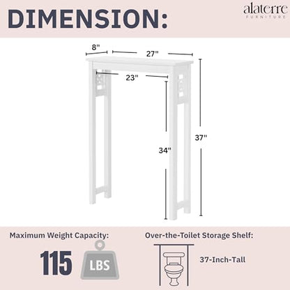 Derby Over-the-Toilet Storage Shelf – 37" Tall Bathroom Space Saver with Fixed Shelf & Open Gridwork Design – Modern Freestanding Organizer for Toiletries & Towels by Alaterre Furniture (White) - size: 37-Inch Tall