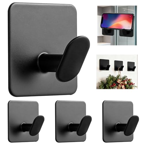 Black Adhesive Towel Hooks 2" Heavy Duty Sticky Hanger Bathroom Wall Mount | No Drilling for Hanging Towel Coat Robe Hat, Stainless Steel Hook for Shower Kitchen RV, No Tool, Waterproof Rustproof 4 Pack - color: Sq- Black