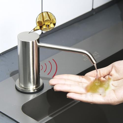Automatic Touchless Soap Dispenser for Kitchen Sink, Brushed Nickel, High Capacity, Durable Material, Multiple Power Supply Modes, Versatile Use, Liquid Soap, Shampoo, Hand Sanitizer - color: Brushed Nickel