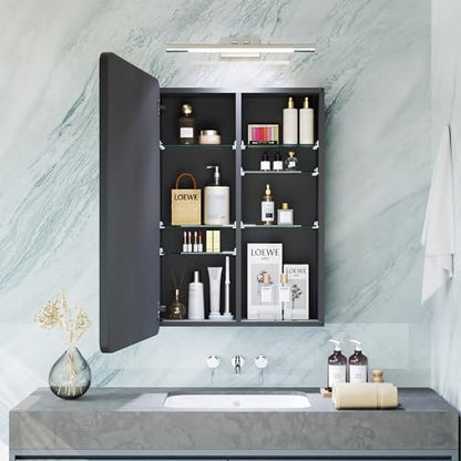 Large Bathroom Medicine Cabinet 24x32 Inch, Oversized Mirror with Storage, Heavy Duty Aluminum Construction, 6 Tempered Glass Shelves, Rust Proof Master Bath Organizer, Matte Black - size: 24"x 32"