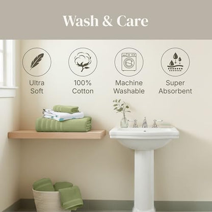 Modern Threads 6 Piece Bath Towel Set – Bathroom Set with 2 Bath Towels, 2 Hand Towels, and 2 Wash Cloths – 100% Cotton, Super Absorbent & Extra Soft – Reversible Natural Vine (Sage Green) - color: Sage Green