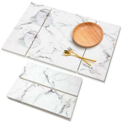Large Stone Drying Mat for Kitchen Counter, 24"x16" Collapsible Quick Dry Dish Drying Mat, Water-Absorbent Marble Diatomaceous Earth Mats for Bottles Cups Dishes, Match Any Countertop - color: White