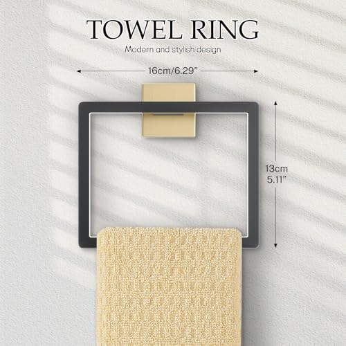 Black and Gold Bathroom Hardware Accessories Set 5-Pieces Towel Bar Set Stainless Steel Towel Holder Set 16 Inch Towel Bar,Towel Racks Set for Bathroom Wall Mounted - color: Black&gold