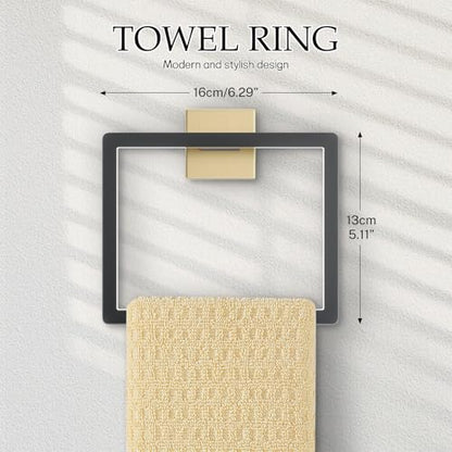 Black and Gold Bathroom Hardware Accessories Set 5-Pieces Towel Bar Set Stainless Steel Towel Holder Set 16 Inch Towel Bar,Towel Racks Set for Bathroom Wall Mounted - color: Black&gold