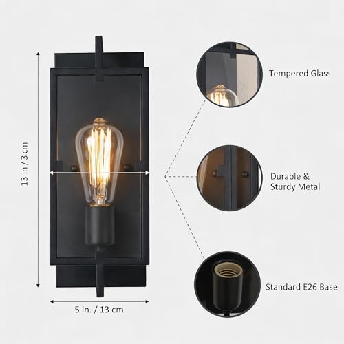 1-Light Bathroom Light Fixture, Matte Black Vanity Lights Wall Sconce with Clear Glass Shade, Indoor Wall Lamp with E26 Base for Mirror Living Room Bedroom Hallway - color: Black