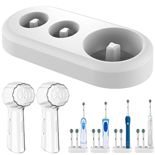 Toothbrush Holder, Replacement Stand Base Compatible with Oral B Electric Toothbrush and 2 Toothbrush Heads Cover, Toothbrush Organizer for Bathroom Storage
