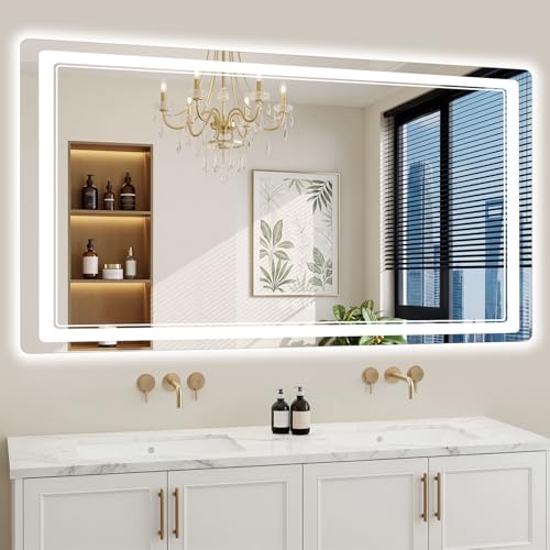 30"x60" LED Bathroom Mirror with Lights, Backlit + Front Lit, Anti-Fog, Lighted Bathroom Mirror for Wall, HD Shatterproof Tempered Glass, Dimmable, Memory Function (Horizontal/Vertical) - size: 60"L x 30"W