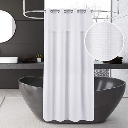 71x74 White Waffle Weave Fabric No Hooks Shower Curtain with Removable Polyester Liner - Heavy Duty Bath Curtain with See Through Top Machine Washable - color: White, size: 71"W x 74"L (Pack of 1)