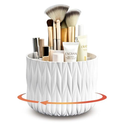 360° Rotating Makeup Brush Holder, 5-Slot Vanity Organizer White | Stores Lipsticks, Pens & Pencils; Cute Caddy For Office, Art & Desk - color: White