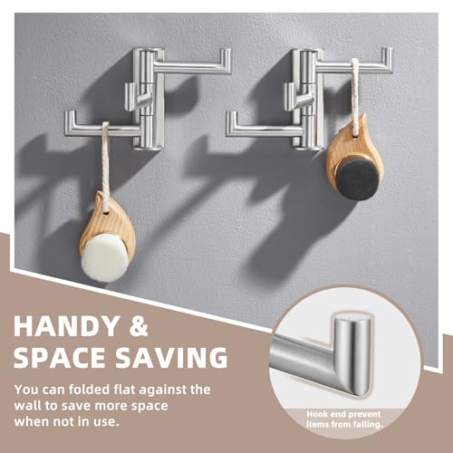 Suyar Swivel Towel Hook Brushed Nickel, Bathroom Robe Holder 3 Arms | SUS304 Stainless Steel Coat Hook, Space-Saving Design Shower Towel Hanger, Wall Mounted, 2 Pack - color: Brushed Nickel, size: 2 Pack