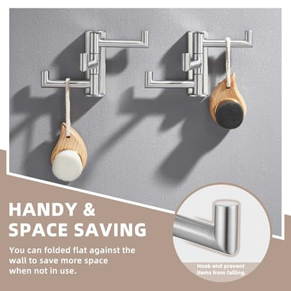 Suyar Swivel Towel Hook Brushed Nickel, Bathroom Robe Holder 3 Arms | SUS304 Stainless Steel Coat Hook, Space-Saving Design Shower Towel Hanger, Wall Mounted, 2 Pack - color: Brushed Nickel, size: 2 Pack