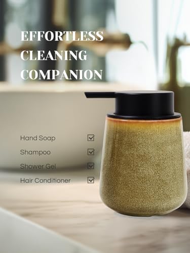 INGOFIN Ceramic Foaming Soap Dispenser - 12 oz Refillable Foam Hand Soap Dispenser Bathroom, Modern Dish Dispenser Pump for Kitchen,Kiln-Glazed Earthy Yellow-Brown - color: Yellow Brown