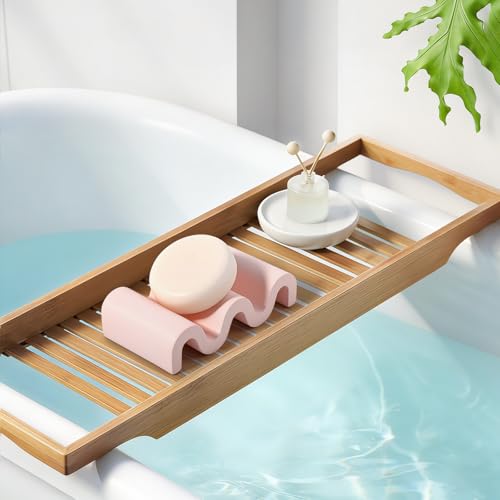 Diatomite Soap Dish Bar Soap Holder Wave Texture Sponge Tray, Pink | Quick Drying, Self Draining Design Helps Keep Bar Soap Dry for Bathroom Sink, Shower & Kitchen - color: Pink
