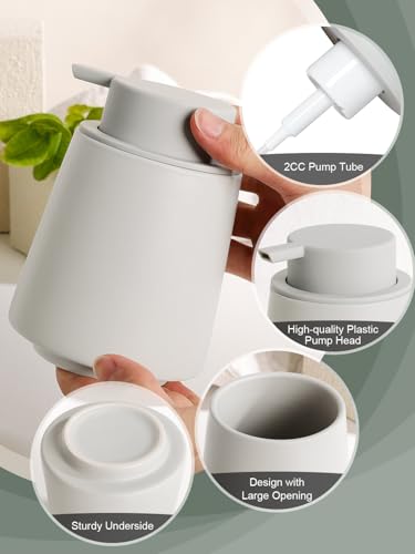 INGOFIN Ceramic Foaming Soap Dispenser -14 oz Foam Hand Soap Dispenser Bathroom, Modern Refillable Dish Wash Bottle for Kitchen with Large Pump, Matte Grey - color: Grey-foam