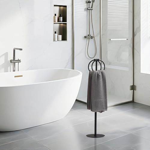 Adjustable Black Towel Rack,Freestanding Bathroom Towel Holder - color: Matte Black