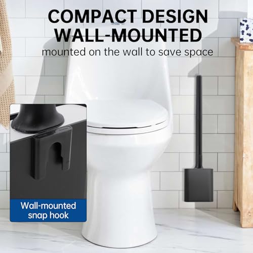 RV Essentials, RV Toilet Brush, Toilet Brush Silicone Won't Damage Toilets, Wall Mounted Toilet Brush Black-Anti-Roll, Anti-Drip Design, Suitable for RV Travel Trailers and Campers - color: Black-1