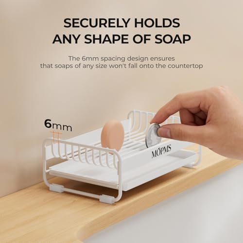 MOPMS Soap Dish for Shower, Carbon Steel Bar Soap Holder with Drainage | Durable Soap Saver with Water Tray for Bathroom, Kicthen Sink and Countertop - color: White