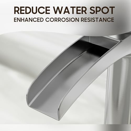 Phiestina Brushed Nickel Tall Bathroom Vessel Sink Faucet, Single Hole Single Handle Waterfall Modern Above Countertop Sink Bathroom Faucet, with Pop Up Drain and Water Supply Line, NS-SF01-BN-V - color: Brushed Nickel, style: 1 pack