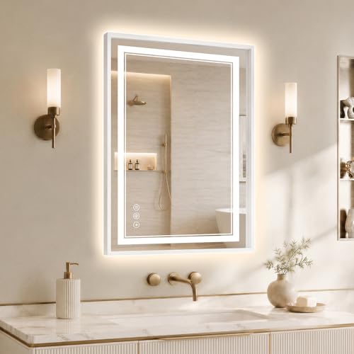 24"x36" LED Bathroom Mirror with Lights, Backlit + Front Lit, Anti-Fog, Lighted Bathroom Mirror with One-Piece Aluminum Alloy Frame, HD Shatterproof Tempered Glass, Dimmable, Memory Function - color: White, size: 36"L x 24"W