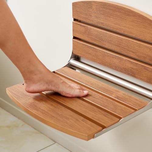 17.5" Folding Shower Seat Wall Mounted,Foldable Shower Bench,Fold Down Shower Seat,Folding Shower Seat Bench,Wall Mount Shower Seat Bench Chair (Teak) - color: Teak