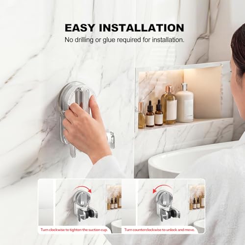 Shower Head Holder Suction, White Handheld Shower Handle Bracket, Adjustable Bathroom Wall Mount Wand Holder
