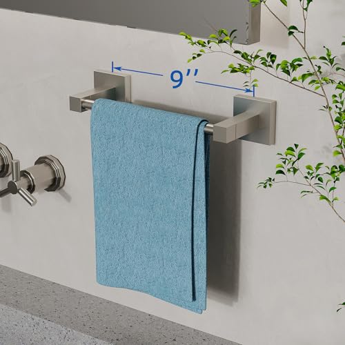 RUACQ Towel Bar, 9" Towel Racks for Bathroom Wall Mounted, Brushed Nickel | Hand Towel Holder, Total Length 10.8 Inch Single Towel Rod, 304 Stainless Steel, Rustproof, Square Base, Heavy Duty, Modern - color: Brushed Nickel, size: 9 inch(Center to Center)