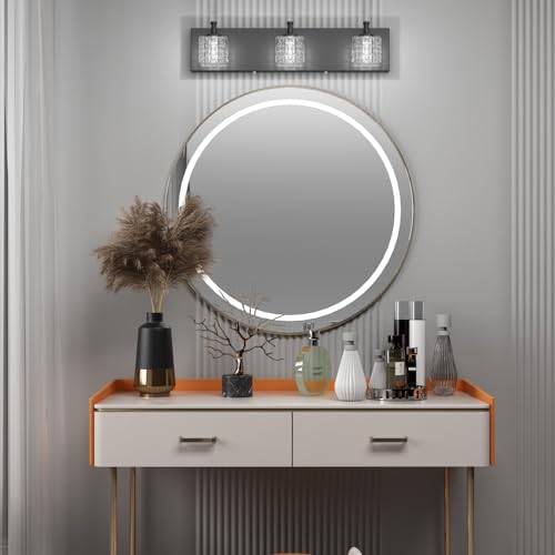 Ralbay Black Vanity Light 3 Lights Modern Crystal Matte Black Bathroom Light Fixtures Modern Crystal Bathroom Vanity Light Fixtures - color: Black, size: 20 inch