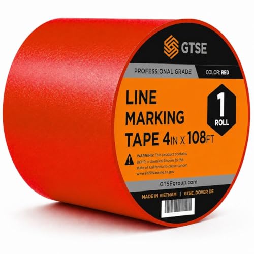 GTSE 4 inch x 108 ft Red PVC Vinyl Floor Tape, Safety Marking Tape, 6 mil Thick, Suitable for Dance Floors, Gyms, Warehouses, Sports Facilities - color: Red, size: 4" x 108 ft