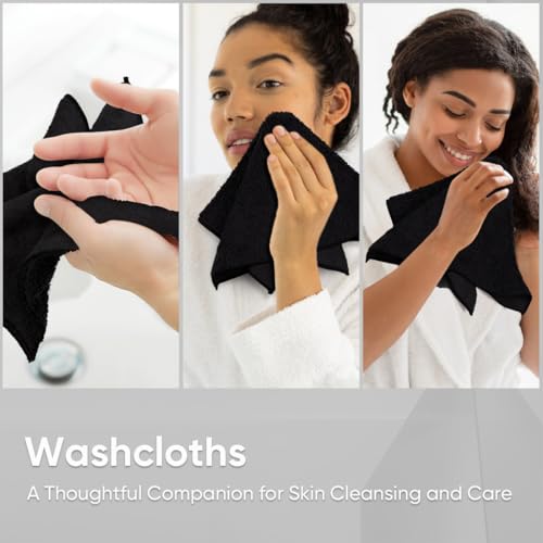 HOMEXCEL Black Washcloths 12 Pack, Highly Absorbent and Soft Microfiber Face Towel, Makeup Remover Towels, Multi-Purpose Wash Cloths for Bathroom, Hotel, Spa, Gym, and Kitchen, 12x12 Inch - color: Black