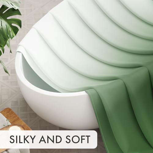 AmazerBath Fabric Shower Curtain Set, Ombre Grass Green Curtain with 12 Curtain Hooks, Rustic Cloth Green and White, Cute Washable Bathroom Shower Curtain, 72x72 Inches - color: A- Green Ombre +12 Metal Hooks, size: 72"W x 72"L (Pack of 1)