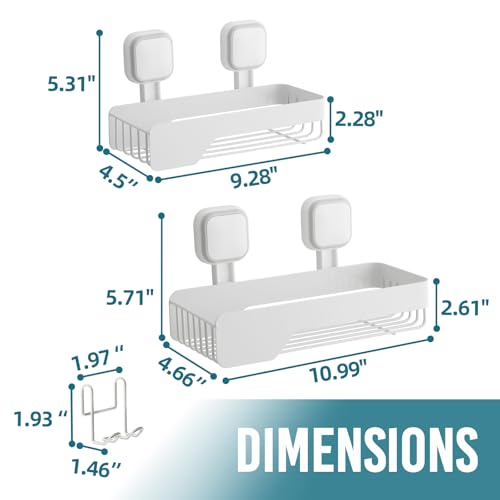 TAILI Shower Caddy Suction Cup Rustproof Metal Shower Shelves White 2pack | Rustproof,No Drilling Wall Mounted Basket, Upgraded Removable Suction Cup Bathroom Organizer Heavy Duty Shampoo - color: White 2pack