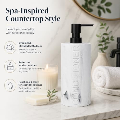 Conditioner Dispenser Luxurious Refillable Pump Bottle with Embossed Text, Durable Construction for Bathroom and Kitchen - color: Conditioner White
