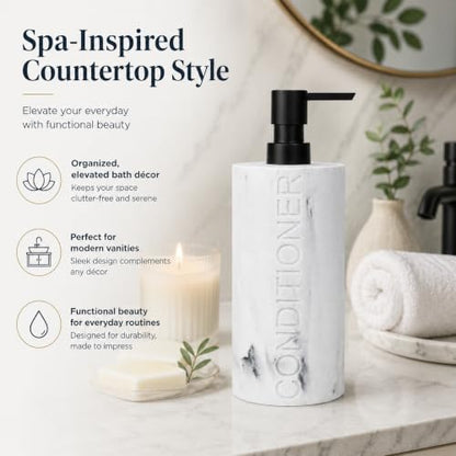 Conditioner Dispenser Luxurious Refillable Pump Bottle with Embossed Text, Durable Construction for Bathroom and Kitchen - color: Conditioner White
