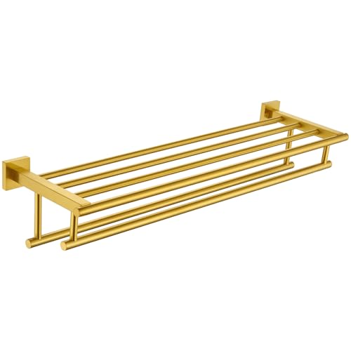 Angle Simple Towel Racks for Bathroom with 2 Bars, Brushed Dark Gold | SUS304 Stainless Steel Towel Shelf with Double Holders, Screw Wall Mount, 27.56 Inches - color: Brushed Dark Gold, size: 27.56-Inch