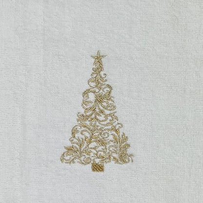 Decorative Christmas Theme Towel Set: Luxury Bathroom Plush Velour Cotton Hand Towels of Gold Embroidered Tree, Set of 2 - color: Gold Tree