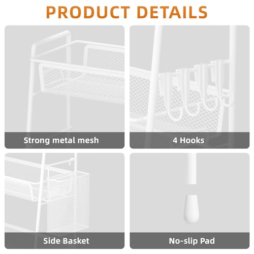 VITVITI 3-Tier Bathroom Organizer Countertop, Metal Wire Mesh Bathroom Counter Organizer Storage with Basket Hooks, Vanity Tray Shelf, Kitchen Spice Rack (White) - color: 3 Tier Large White