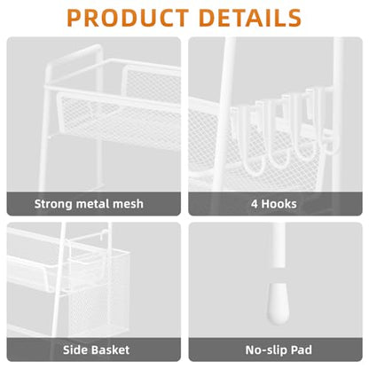 VITVITI 3-Tier Bathroom Organizer Countertop, Metal Wire Mesh Bathroom Counter Organizer Storage with Basket Hooks, Vanity Tray Shelf, Kitchen Spice Rack (White) - color: 3 Tier Large White