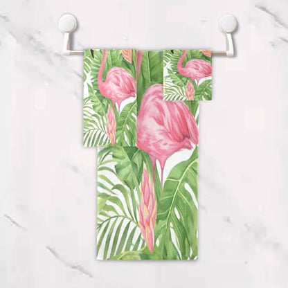 ALAZA Towel Bathroom Sets, Pink Flamingo Tropical Leaves On White Towels 3-Piece 1 Bath Towel 1 Washcloth 1 Hand Towel, Bath Towel Set of 3 Soft Multifuntion for Home Kitchen Hotel Gym Swim Spa - color: Multi01