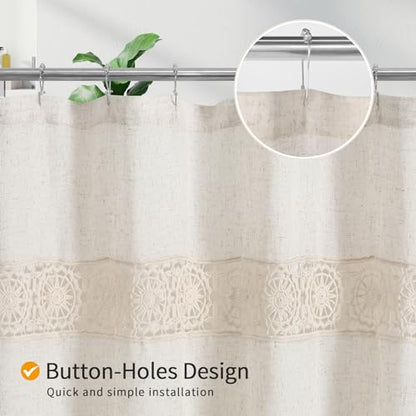 Extra Long Boho Farmhouse Shower Curtain Set with Liner, Linen Bohemian French Country Bath Curtain 72x84 - Beige/Cream - color: Beige-liner Set, size: 72"W x 84"L (Pack of 1)