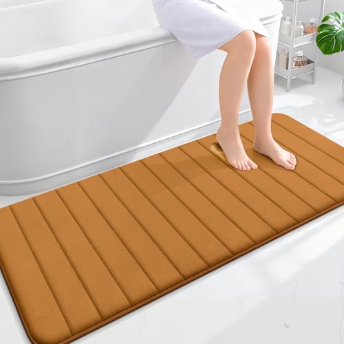 OLANLY Memory Foam Long Bathroom Rugs Runner 59x24, Super Soft Absorbent | Ochre, Quick Dry Bath Mat, Machine Washable Shower Floor Rugs, Bathmat Carpet for Bathroom Floor, Tub and Shower - color: Ochre, size: 59" X 24"