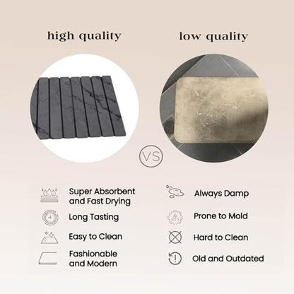 Stone Dish Drying Mat for Kitchen Counter, Large Foldable Marble Quick Dry Diatomaceous Earth Mat with 4 Stone Coasters Set, Ultra Absorbent Collapsible Drying Pad for Bathroom - color: Gray