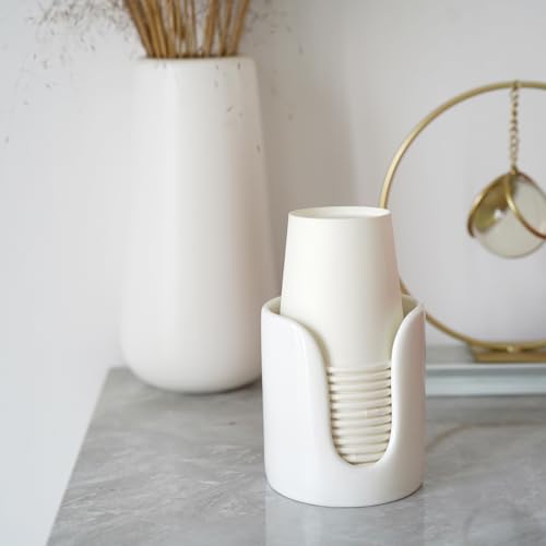 Ceramic Bathroom Cup Dispenser, 3 oz 4 oz Disposable Cups Holder, Small Mouthwash Cup Dispenser (White) - color: White