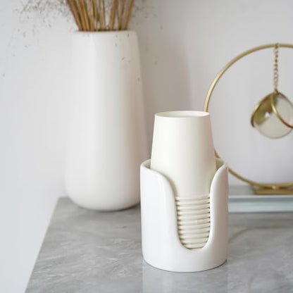 Ceramic Bathroom Cup Dispenser, 3 oz 4 oz Disposable Cups Holder, Small Mouthwash Cup Dispenser (White) - color: White