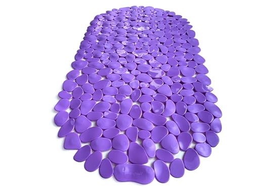 “Pebbles” Non-Slip Bathtub & Shower Mat 27”x14” Oval - Non-Toxic - Safe, Clean, Machine-Washable, Superior Grip & Drainage, Vinyl, for Smooth Floors ONLY, Opaque Purple - color: Opaque Purple, size: 27" x 14" (Oval)