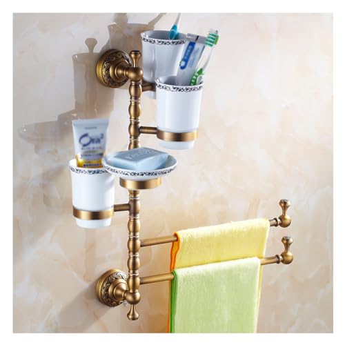 ZHOUXIAO Vintage Brass Swing Out Towel Bar Holder/Brushed Gold Swivel Multiple Towel Rack for Bathroom or Kitchen, Towel Bar Folding Arm Swivel Hanger Bathroom Storage Wall M E